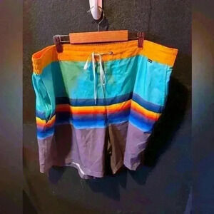 Men’s Hurley Striped Multicolor Drawstring Board Shorts Size 40